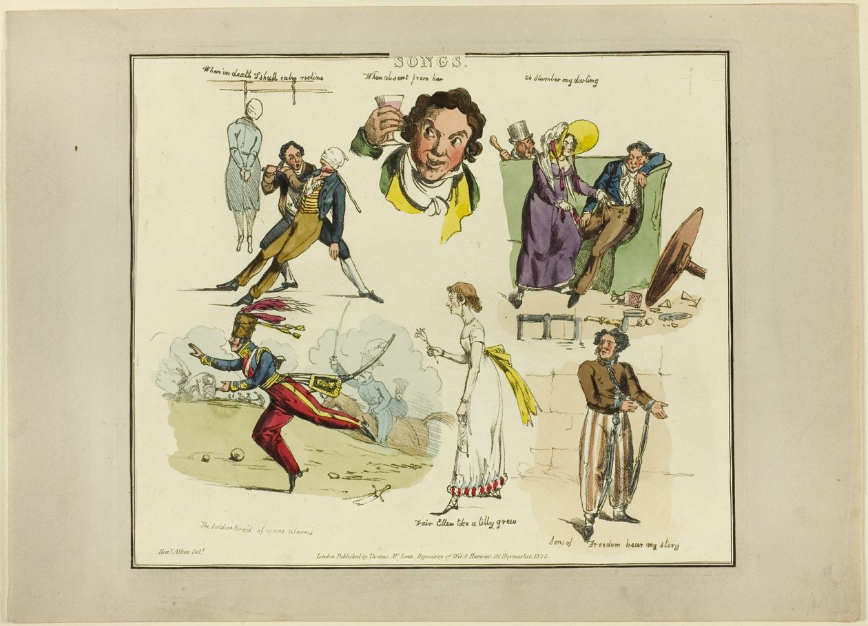 Platte aus Illustrationen zu beliebten Liedern von Henry Alken