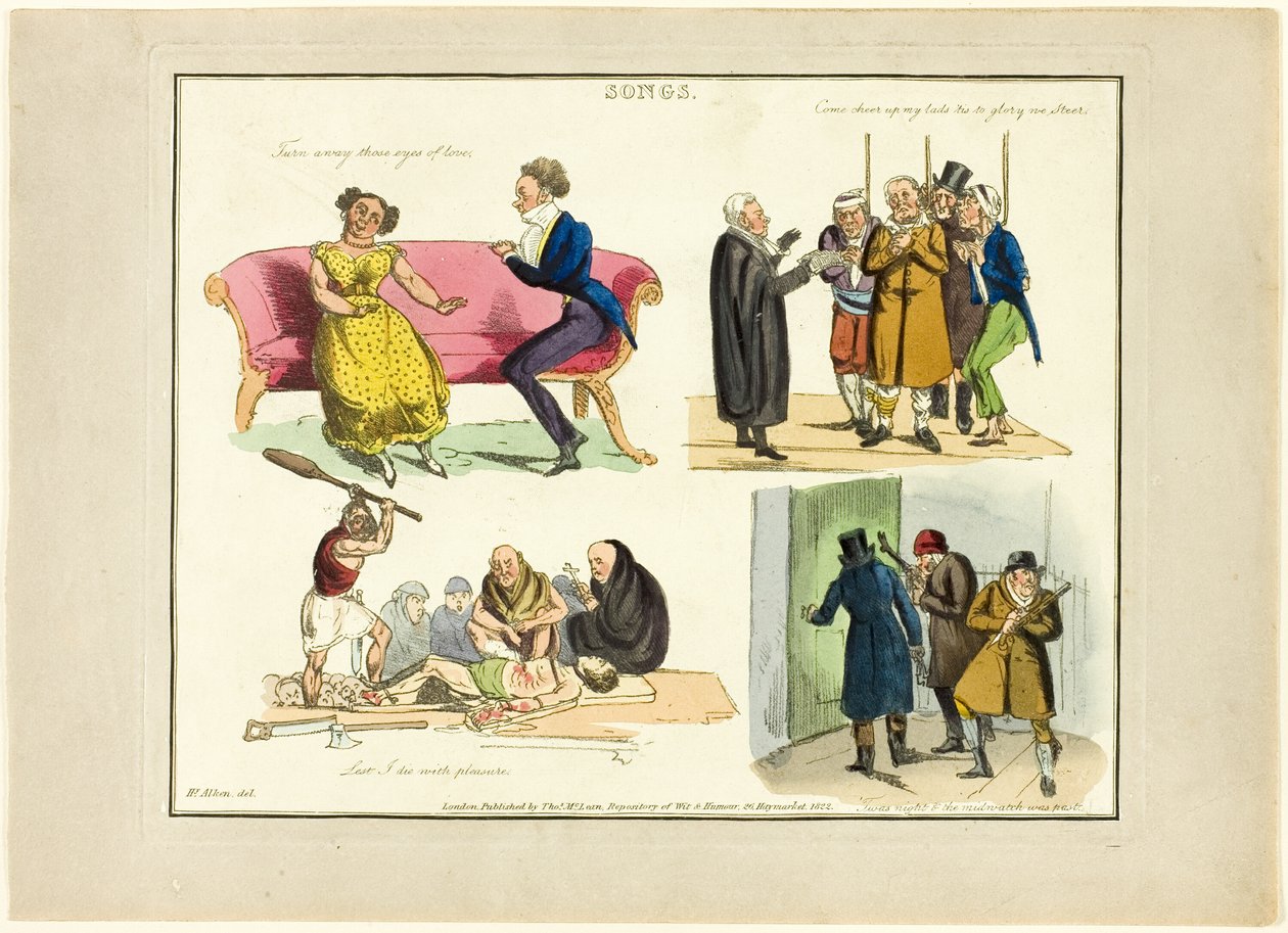 Platte aus Illustrationen zu beliebten Liedern von Henry Alken