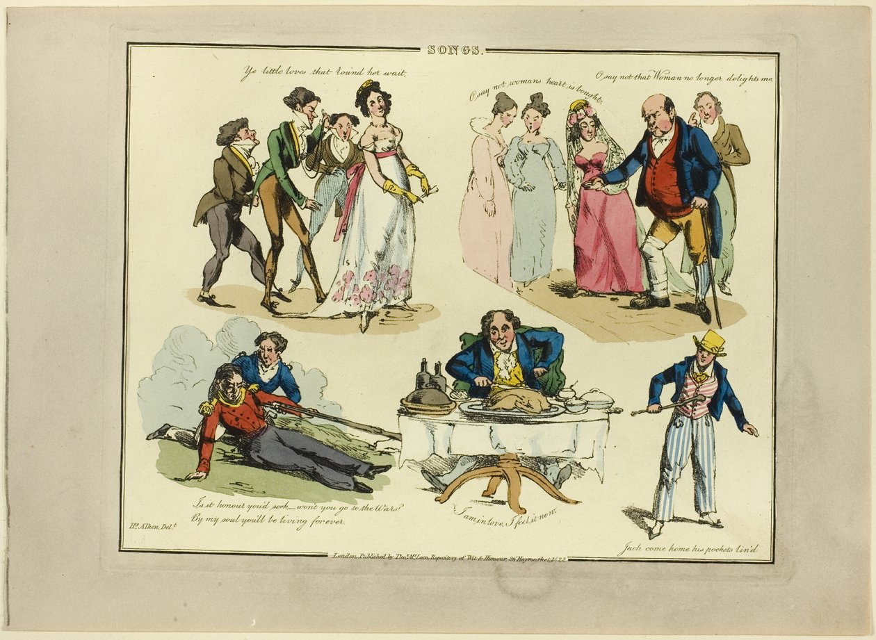 Tafel aus Illustrationen zu beliebten Liedern von Henry Alken