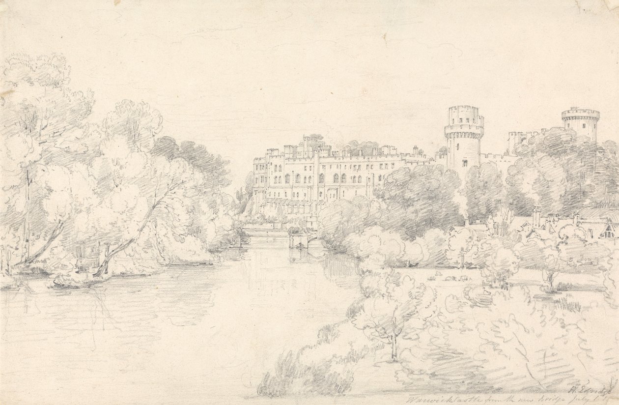 Warwick Castle von der neuen Brücke von Henry Edridge