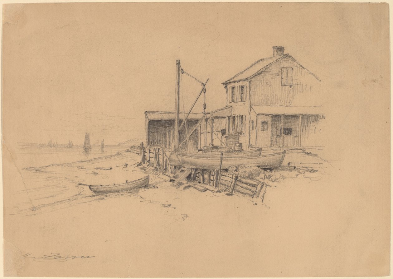 Fischerboote und Hütte von Henry Farrer
