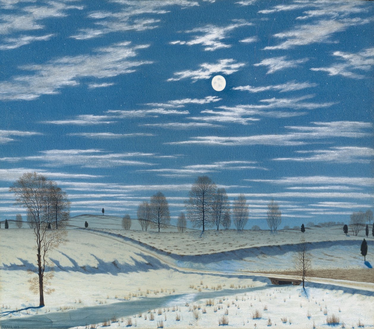 Winterszene im Mondlicht, 1869 von Henry Farrer
