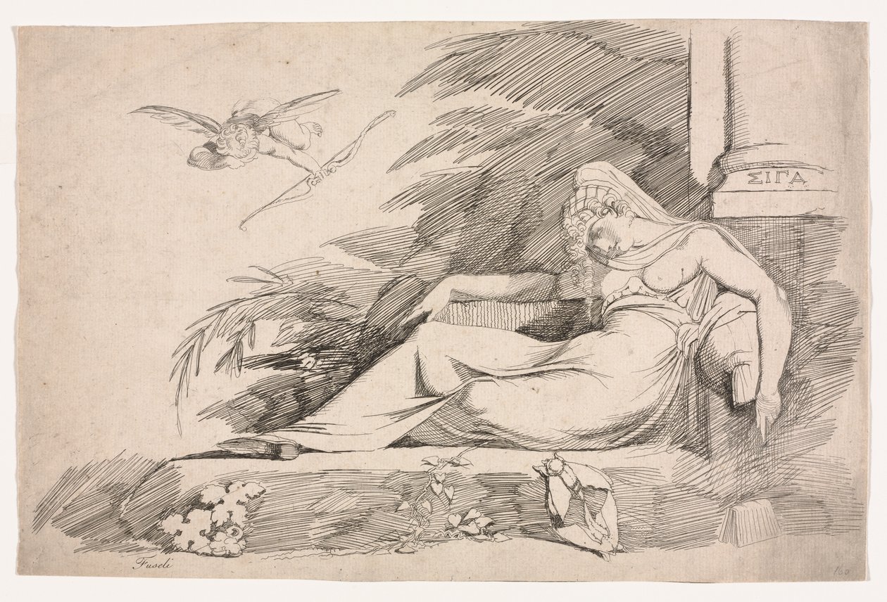 Schlafende Frau mit einem Amor von Johann Heinrich Füssli