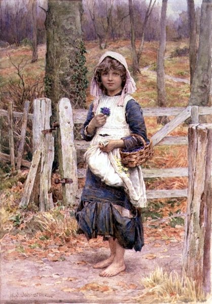 Mädchen mit einer Blume von Henry James Johnstone