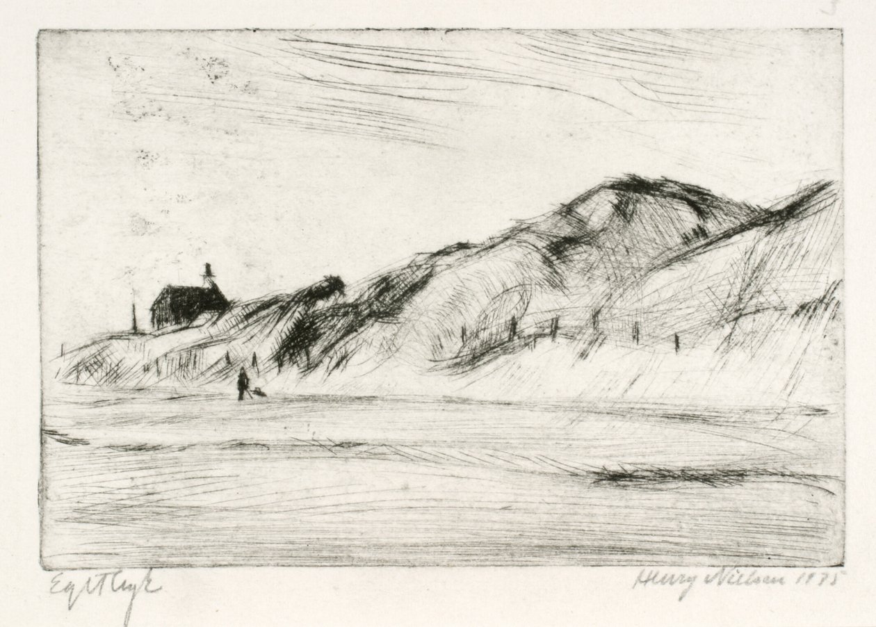 Küstenlandschaft mit Haus und Person von Henry Nielsen