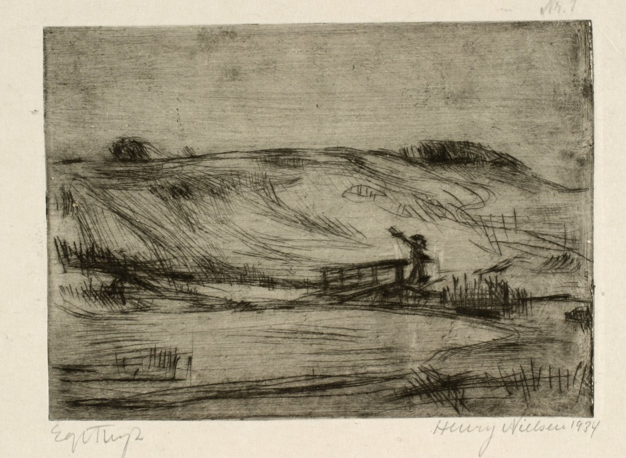 Landschaft mit einem Mann an einer Brücke von Henry Nielsen