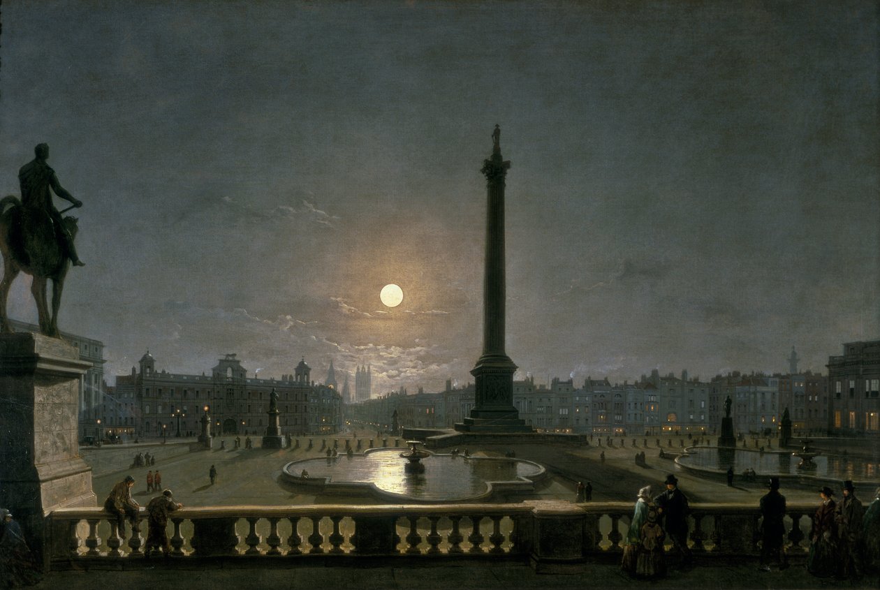 Trafalgar Square bei Mondlicht, ca. 1865 von Henry Pether