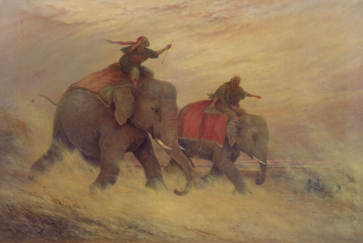 Elefanten in einem Staubsturm von Henry Pilleau