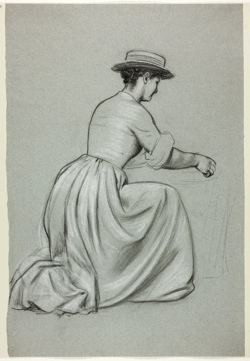 Kniende Frau mit Strohhut von Henry Stacy Marks