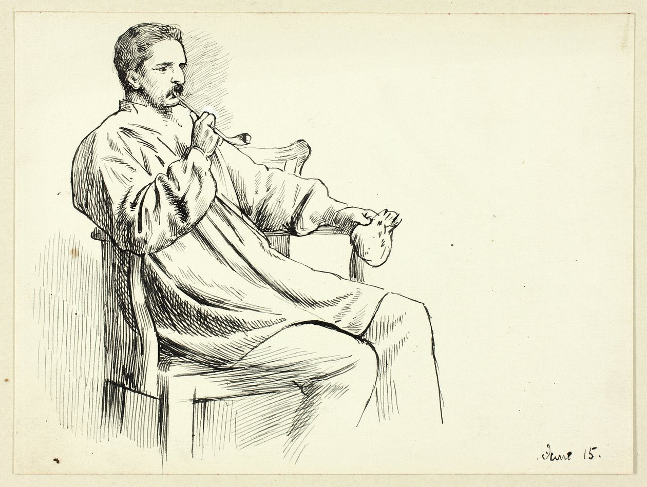 Sitzender Mann mit Pfeife von Henry Stacy Marks