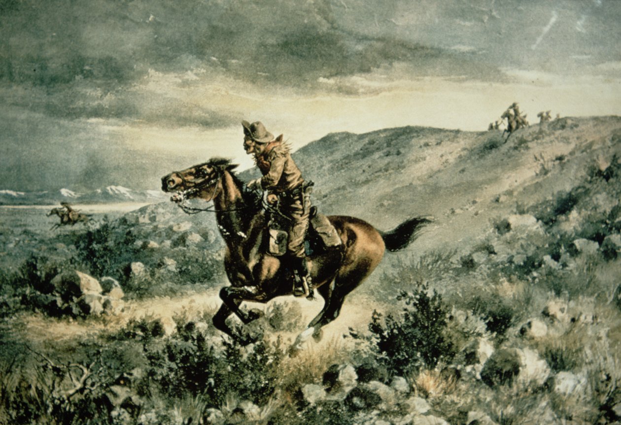 Pony Express verfolgt von Indianern von Henry W. Hansen