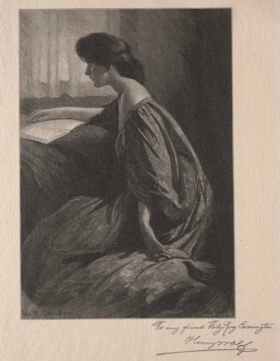 Mädchen, das an einem Fenster liest von Henry Wolf