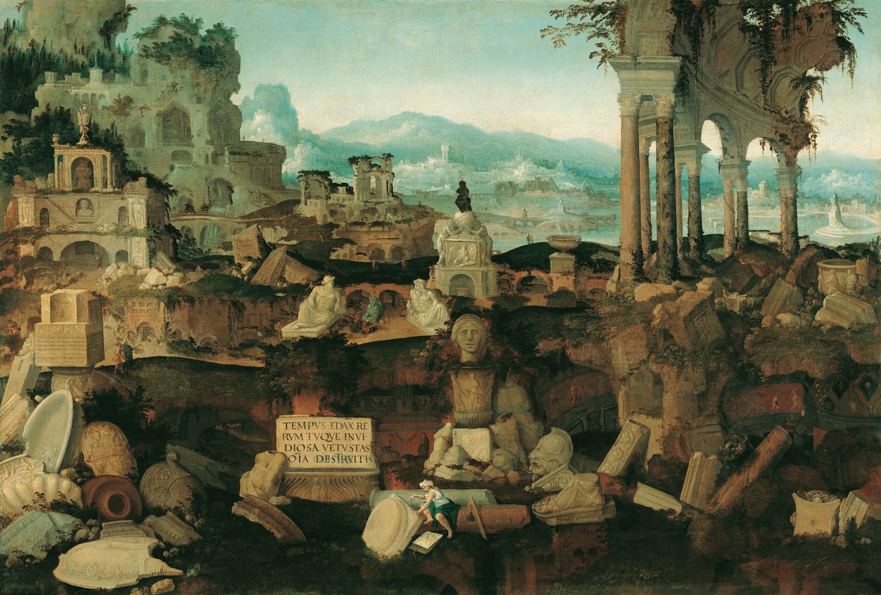 Landschaft mit römischen Ruinen, 1536 von Herman Posthumus