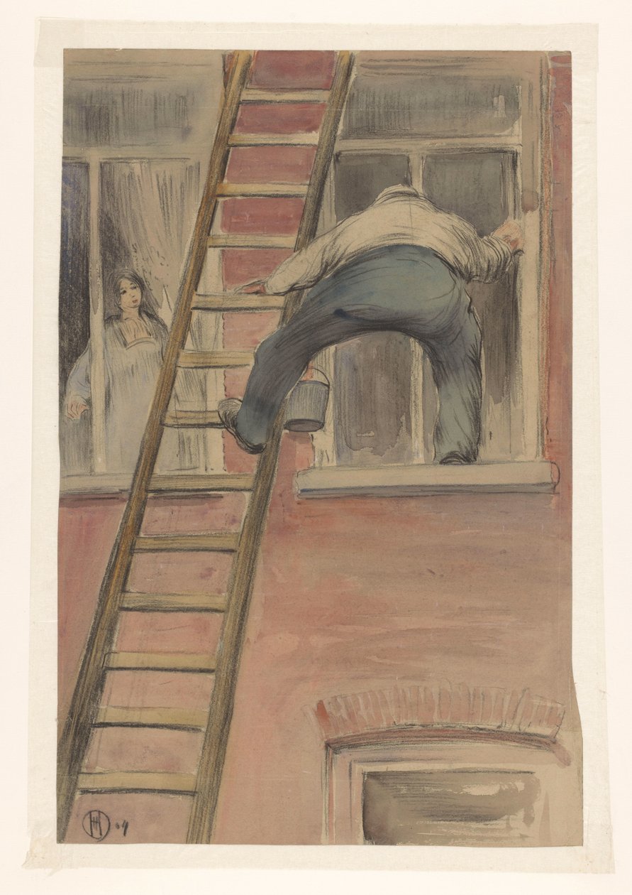 Fensterputzer von Herman Heijenbrock (signed by artist)