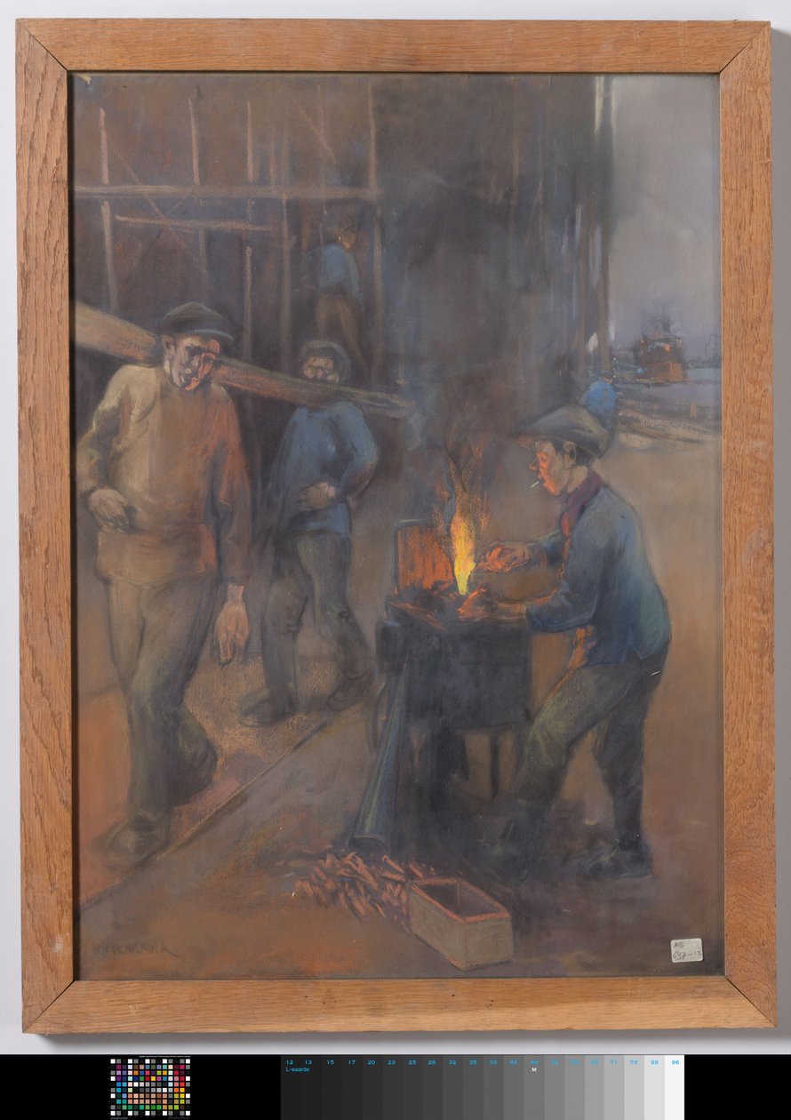 Das Glühen von Nieten auf einer Werft von Herman Heijenbrock