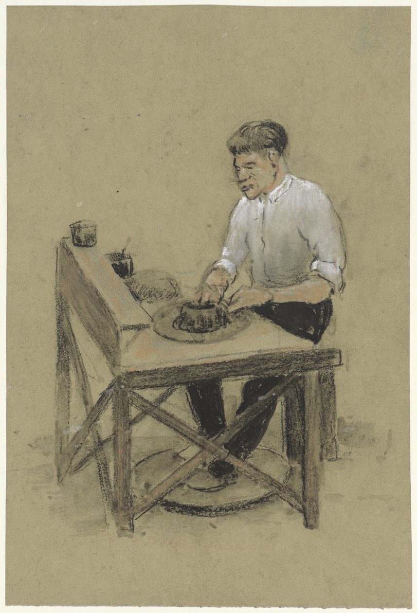 Töpfer an seiner Drehscheibe von Herman Heijenbrock