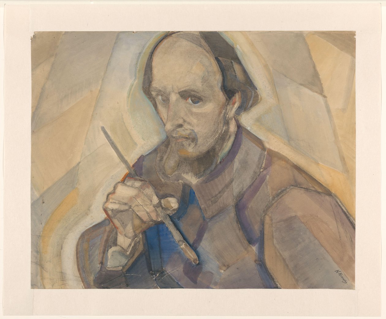 Selbstporträt mit Pinsel von Herman Kruyder (signed by artist)