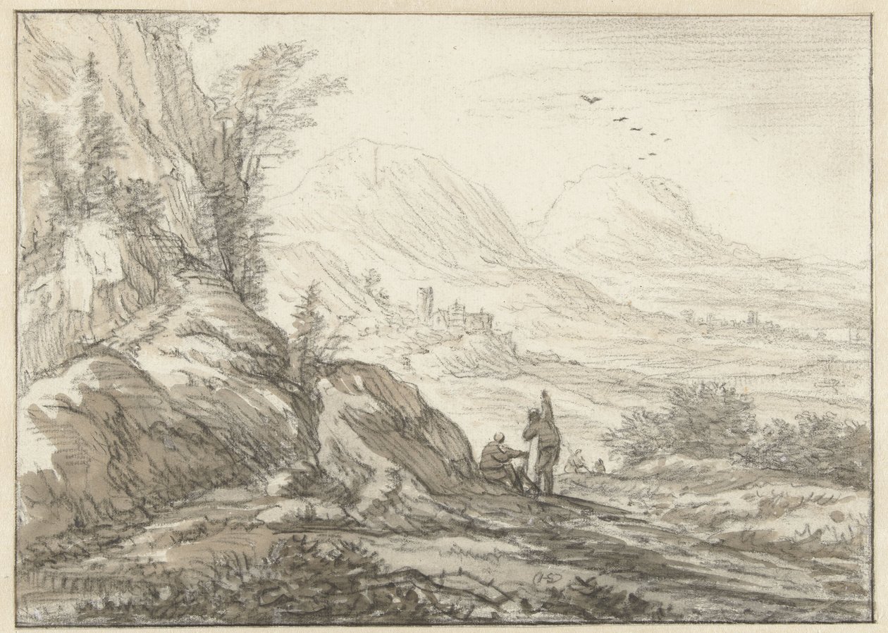 Berglandschaft mit Blick auf ein Tal von Herman Saftleven