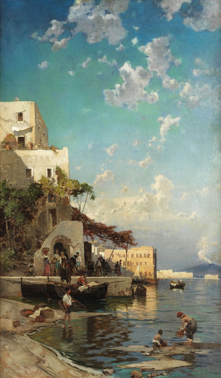 Abendliches Treffen der Fischer in einer Taverne von Mergellina bei Neapel von Hermann David Salomon Corrodi