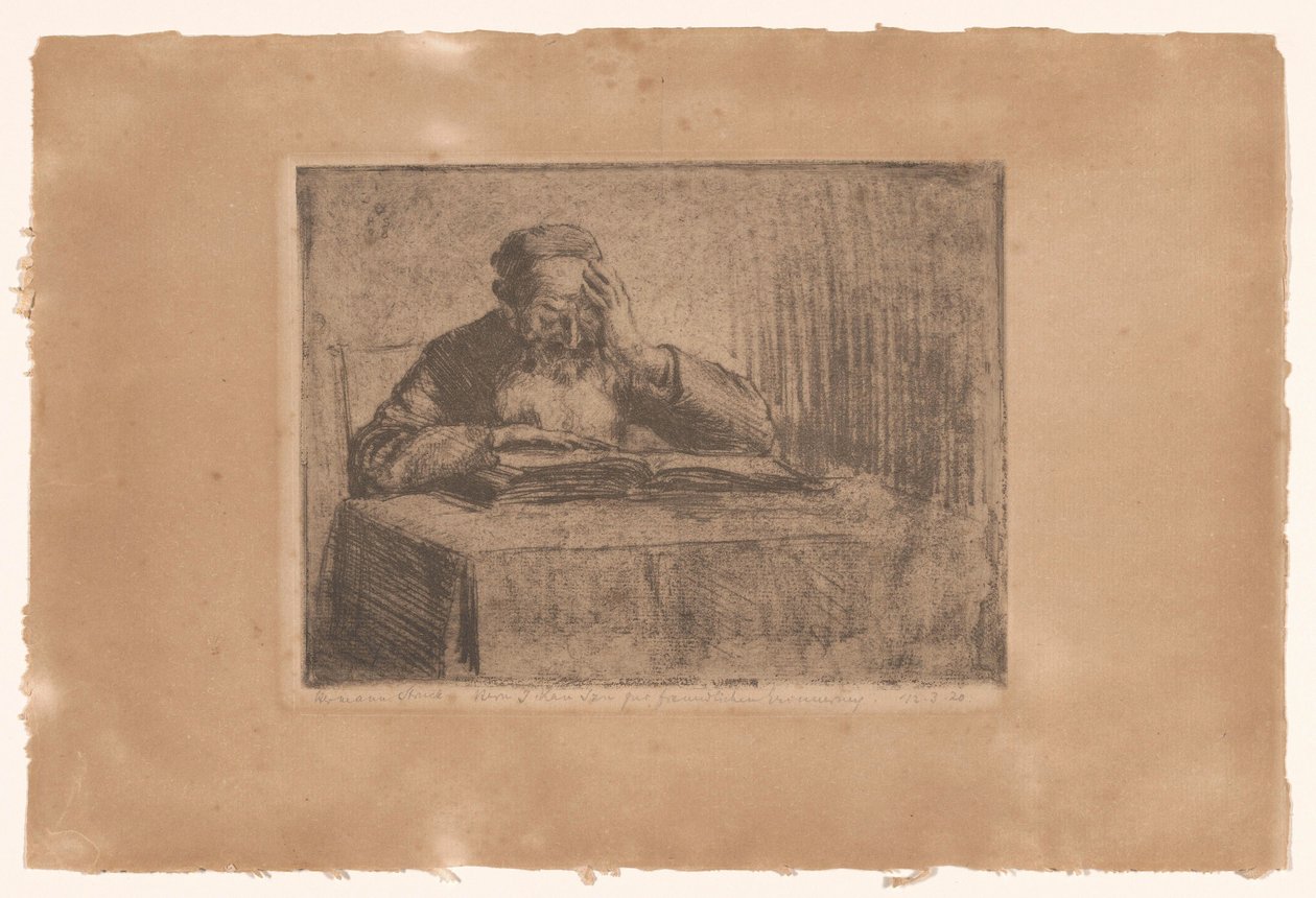 Lesender jüdischer Mann von Hermann Struck (signed by artist)