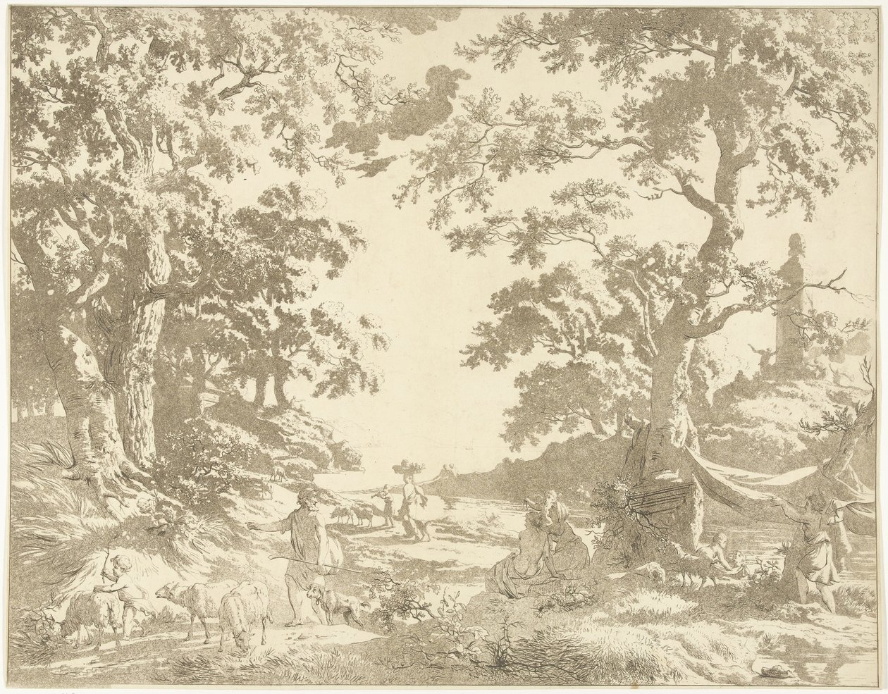 Arkadische Landschaft mit Janusstatue von Hermanus Fock