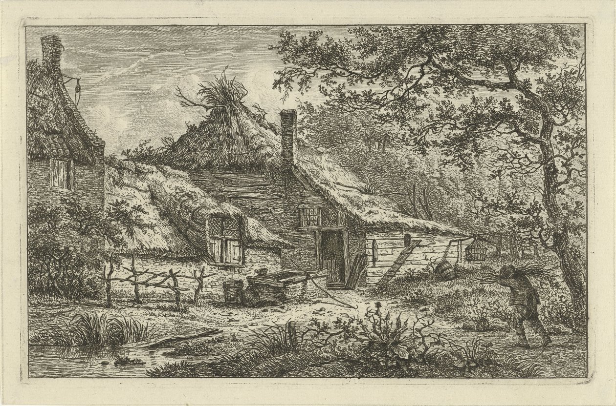 Bauernhof mit Mann mit Reisig von Hermanus Fock