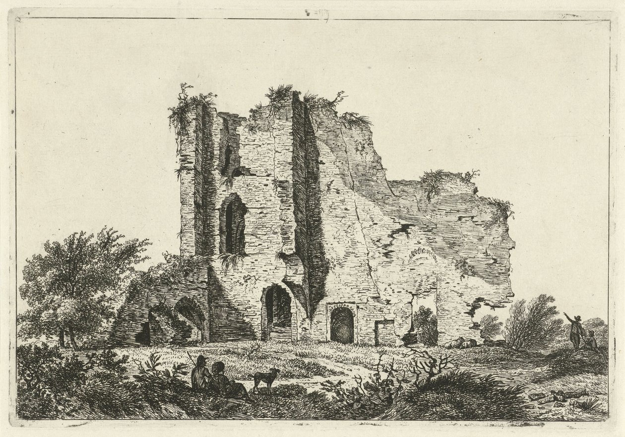 Hirten mit Hund bei Ruine von Hermanus Fock