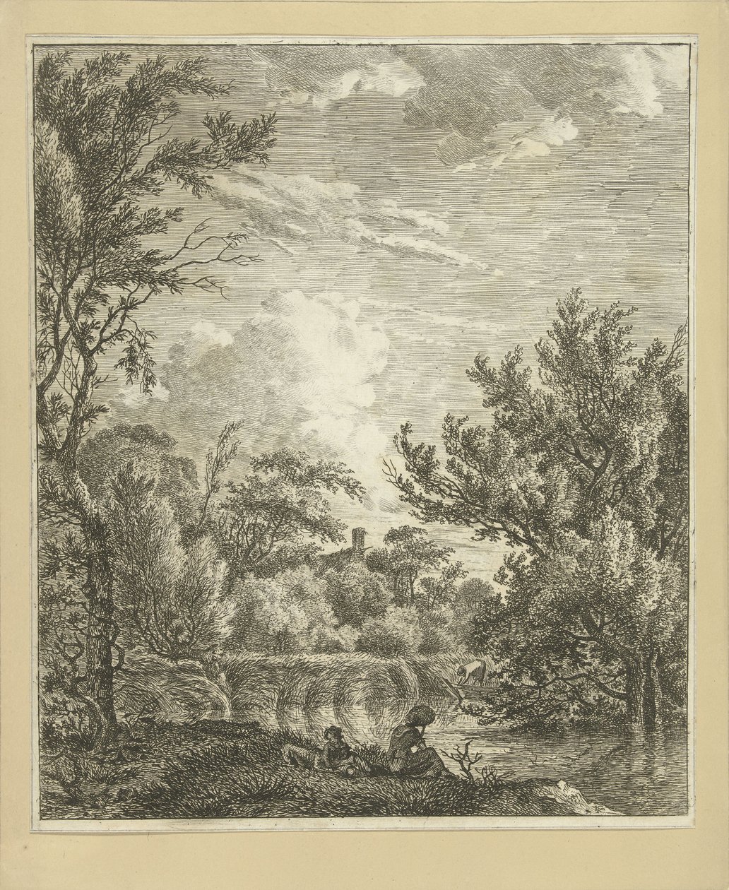 Landschaft mit Frau am Wasser von Hermanus Fock