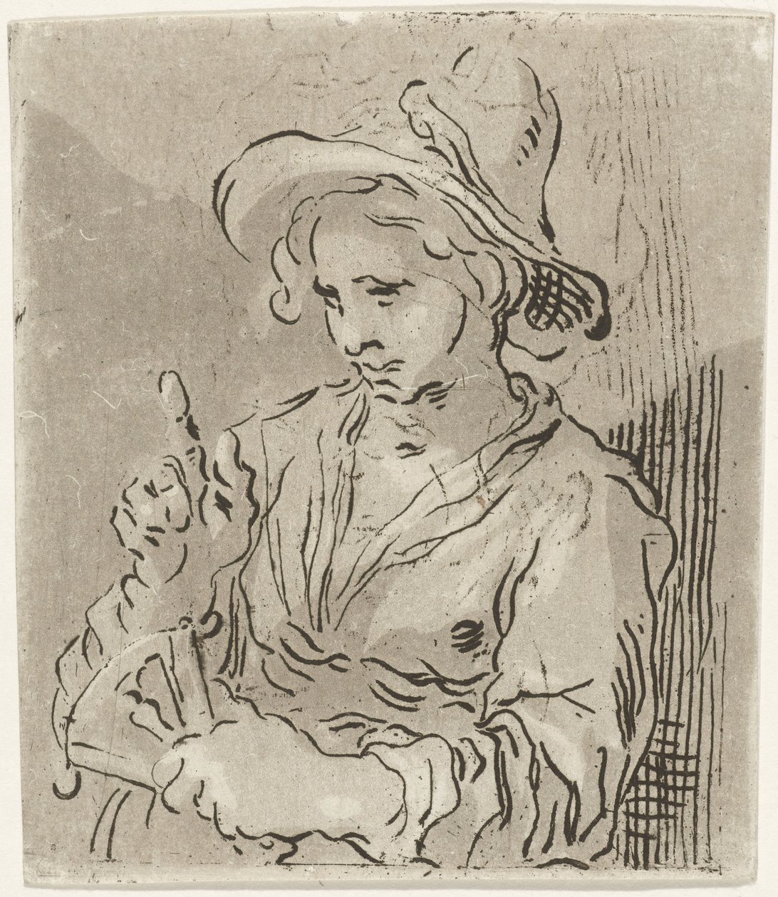 Frau mit Fächer von Hermanus Fock