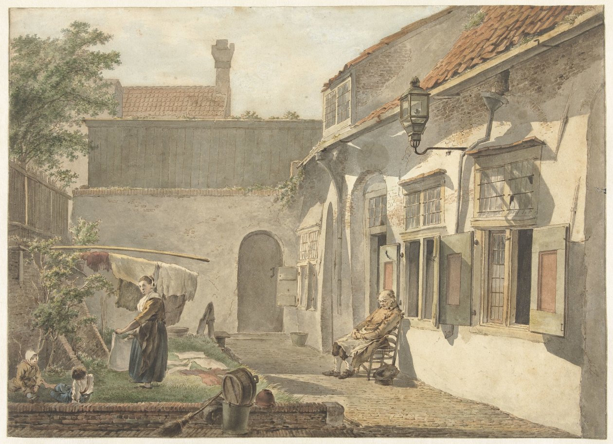 Hinterhof mit Figuren in Utrecht von Hermanus van Brussel