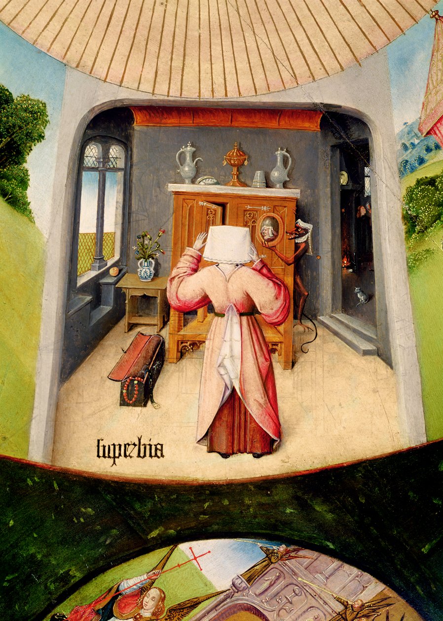 Hochmut, Detail aus der Tafel der sieben Todsünden und der vier letzten Dinge, ca. 1480 (Detail) von Hieronymus Bosch