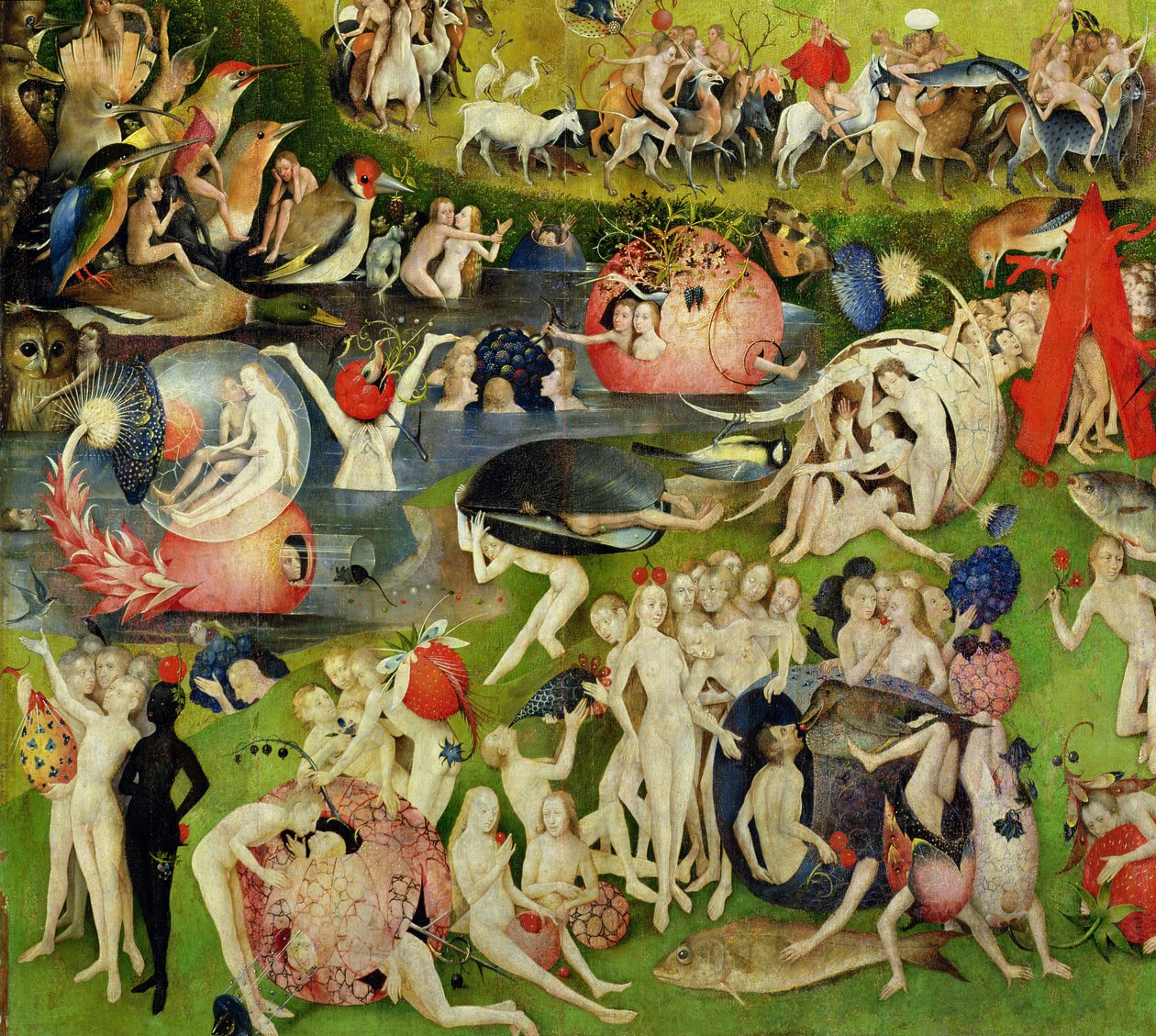 Der Garten der Lüste: Allegorie des Luxus, mittleres Panel des Triptychons, ca. 1500 (Detail) von Hieronymus Bosch