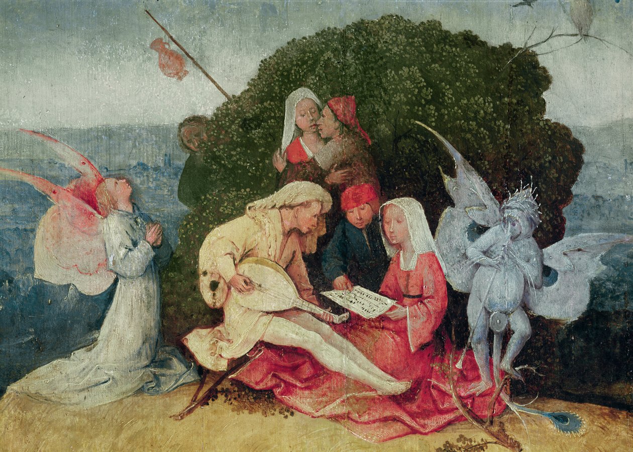 Die Musiker auf dem Wagen, Detail des zentralen Panels des Heuwagen-Triptychons, ca. 1515 von Hieronymus Bosch
