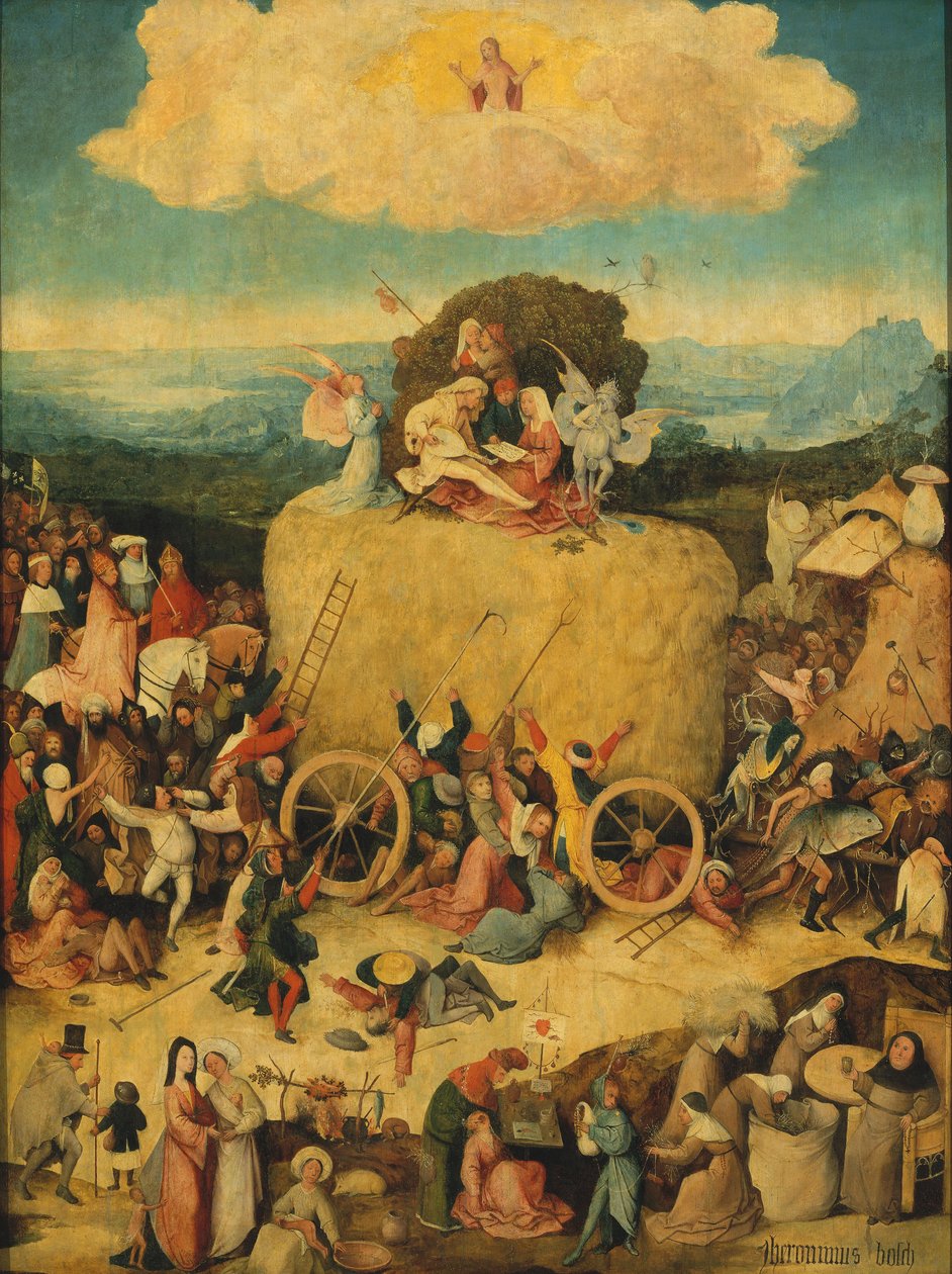 Der Heuwagen-Triptychon, mittlere Tafel, um 1516 von Hieronymus Bosch