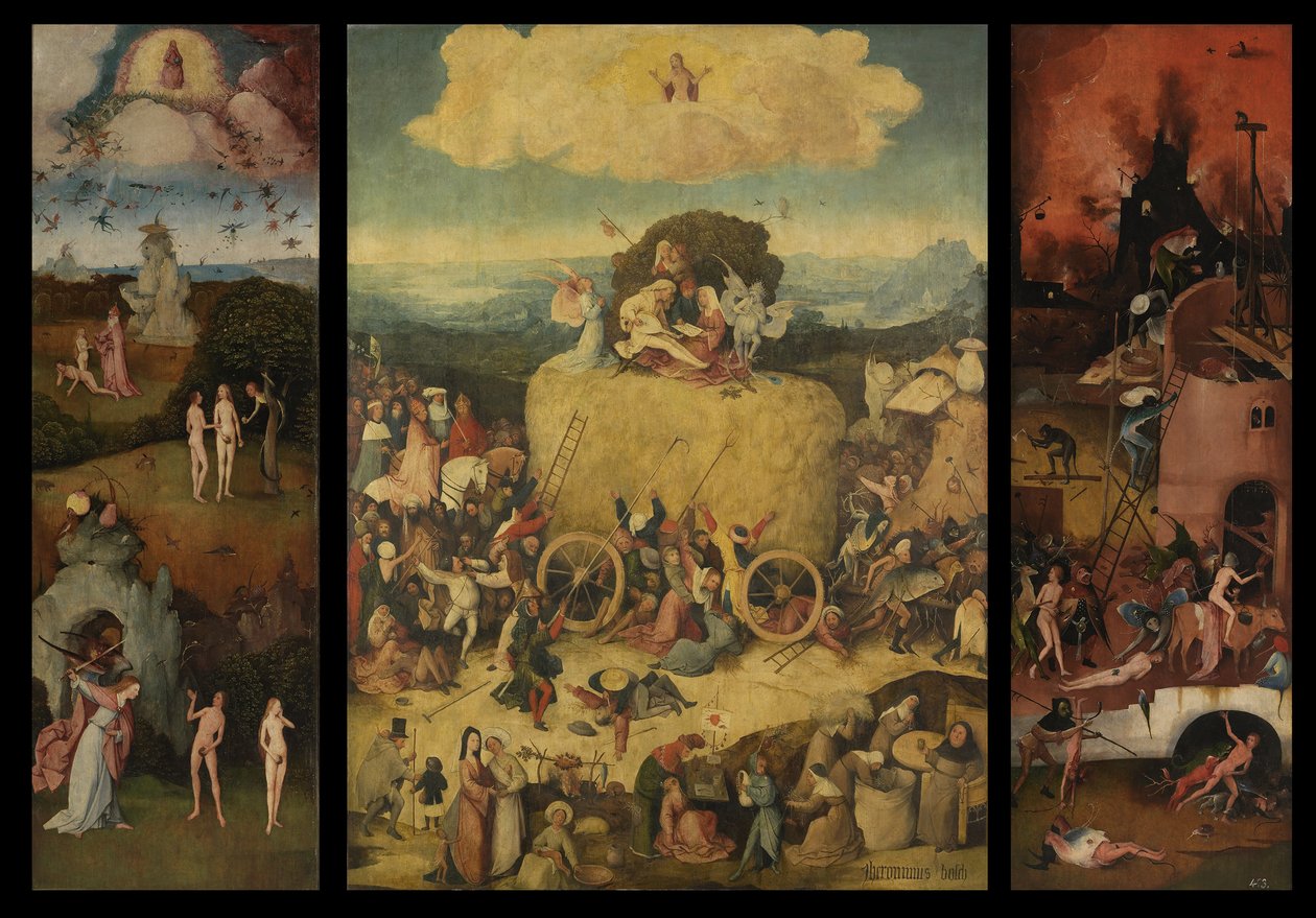 Der Heuwagen-Triptychon, ca. 1516 von Hieronymus Bosch