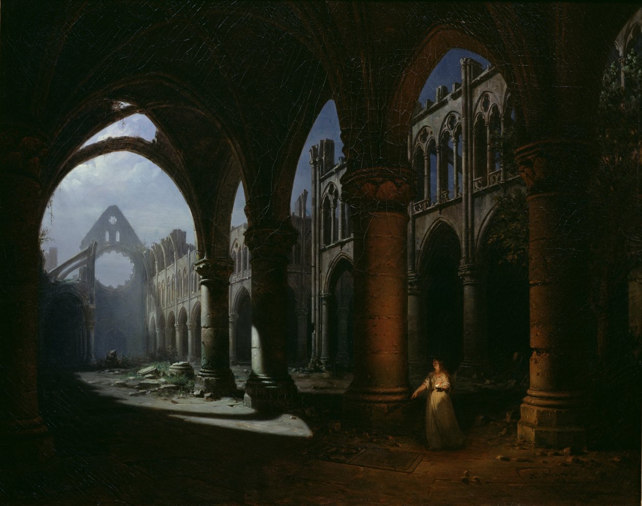 Innenraum einer Abtei in Ruinen, 1848 von Hippolyte Victor Valentin Sebron