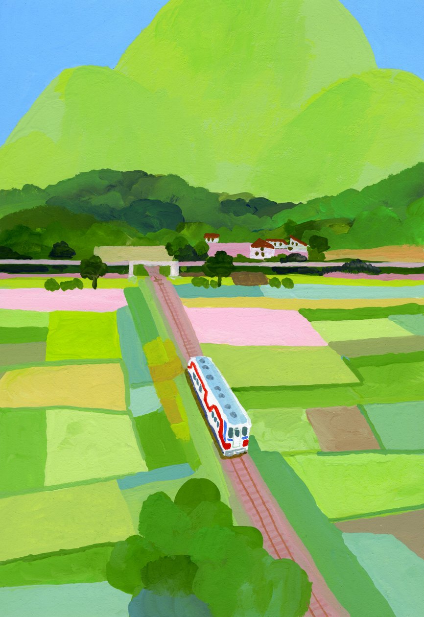 Großer grüner Berg und Reisfeld von Hiroyuki Izutsu