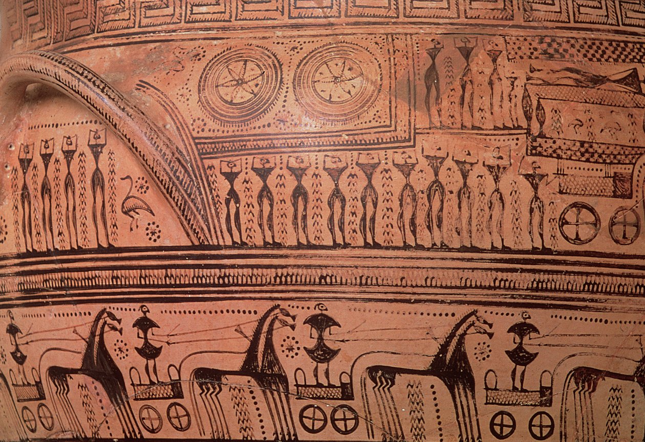 Attische geometrische Krater, aus Dipylon, 750-735 v. Chr. (Keramik) (Detail) von Hirschfeld painter