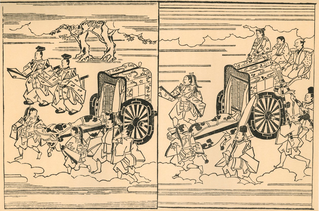 Von Ochsen gezogene Kutschen, 1663, 1924 von Hishikawa Moronobu