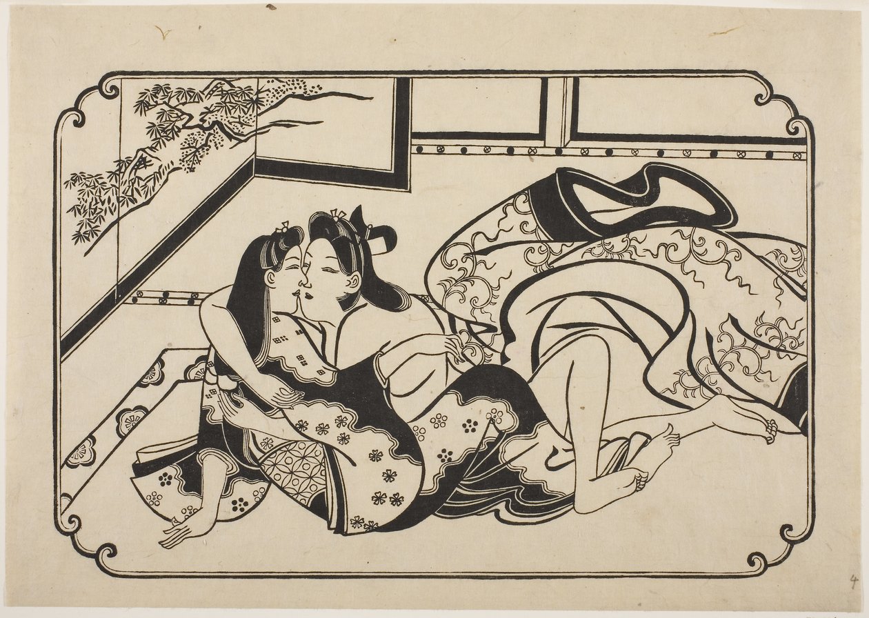 Flirtende Liebende, ca. 1673-81 von Hishikawa Moronobu