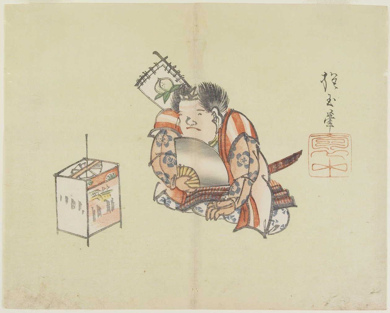 (Momotaro mit einem Fächer), ca. 1830 von Hogyoku