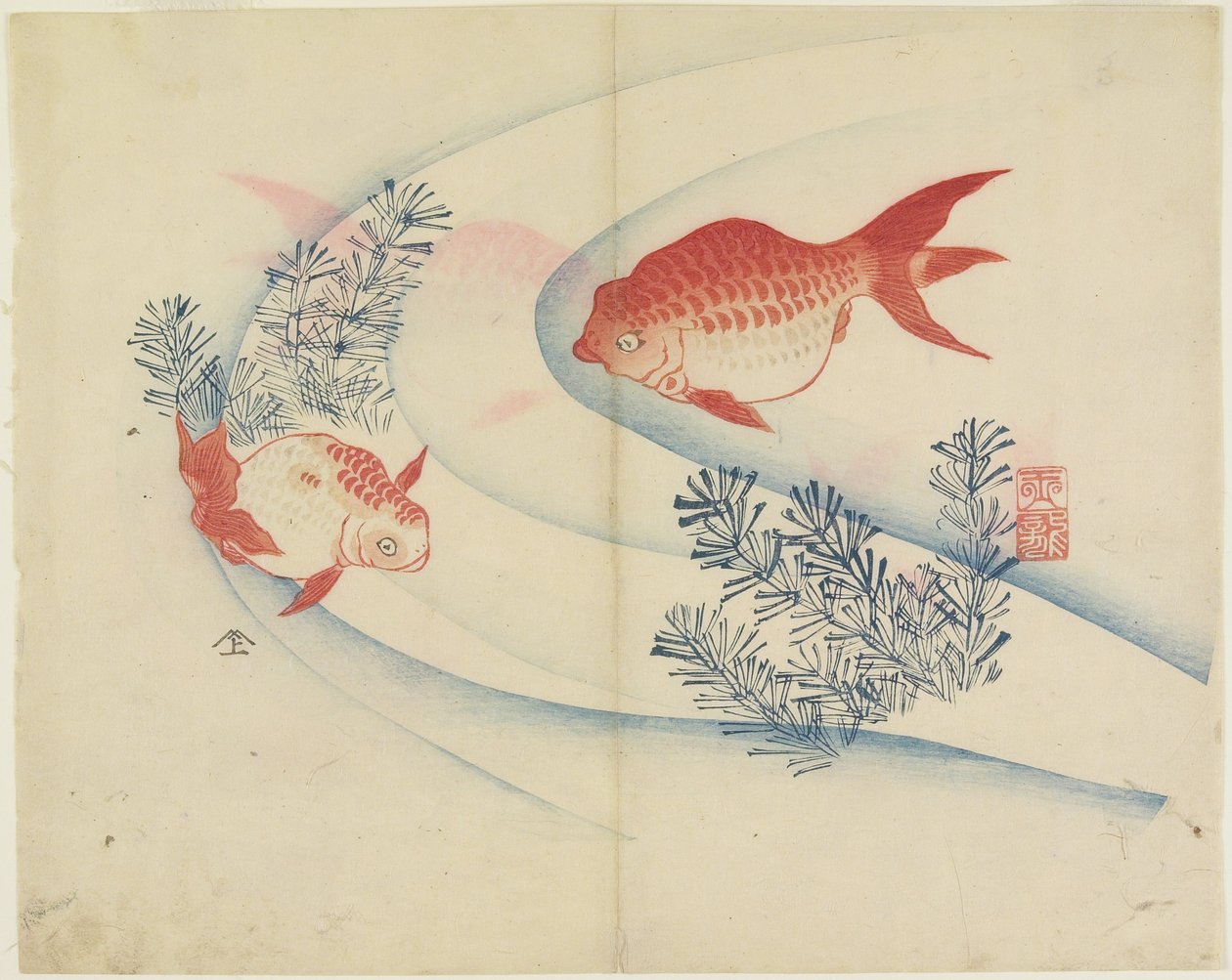 (Zwei Goldfische im Wasser), ca. 1830 von Hogyoku
