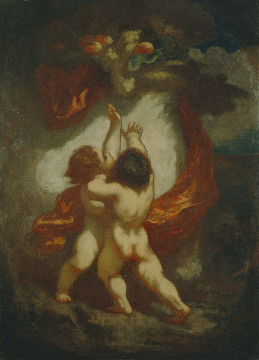 Zwei Kinder, die nach Früchten greifen von Honoré Daumier