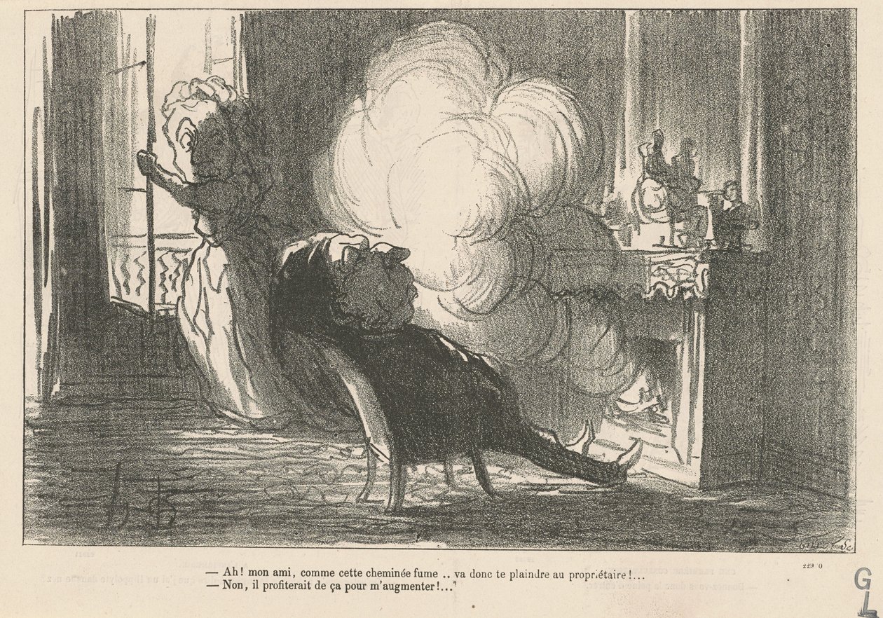 Ah! ... Wie dieser Kamin raucht ... von Honoré Daumier
