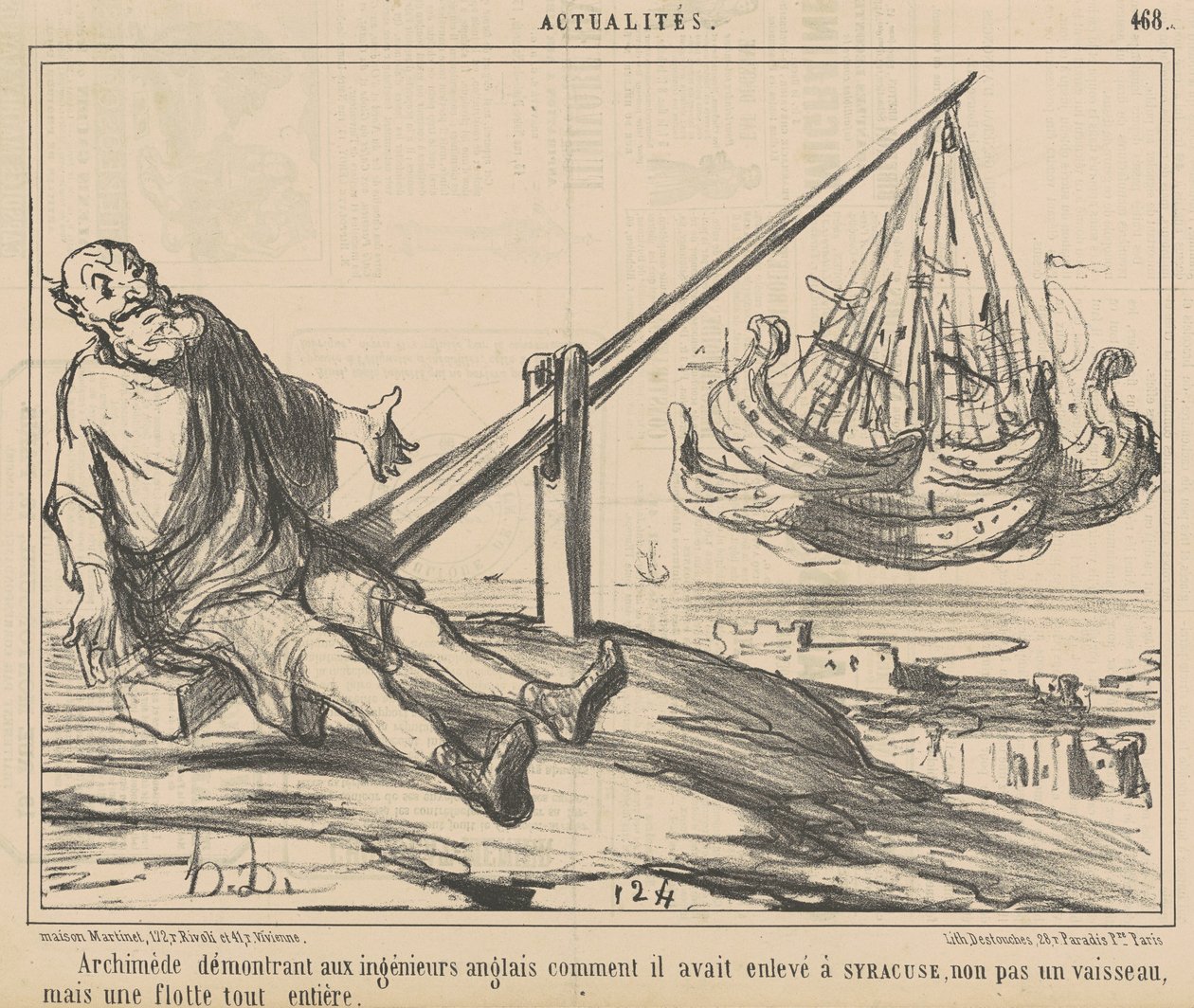 Archimedes demonstriert den englischen Ingenieuren ... von Honoré Daumier