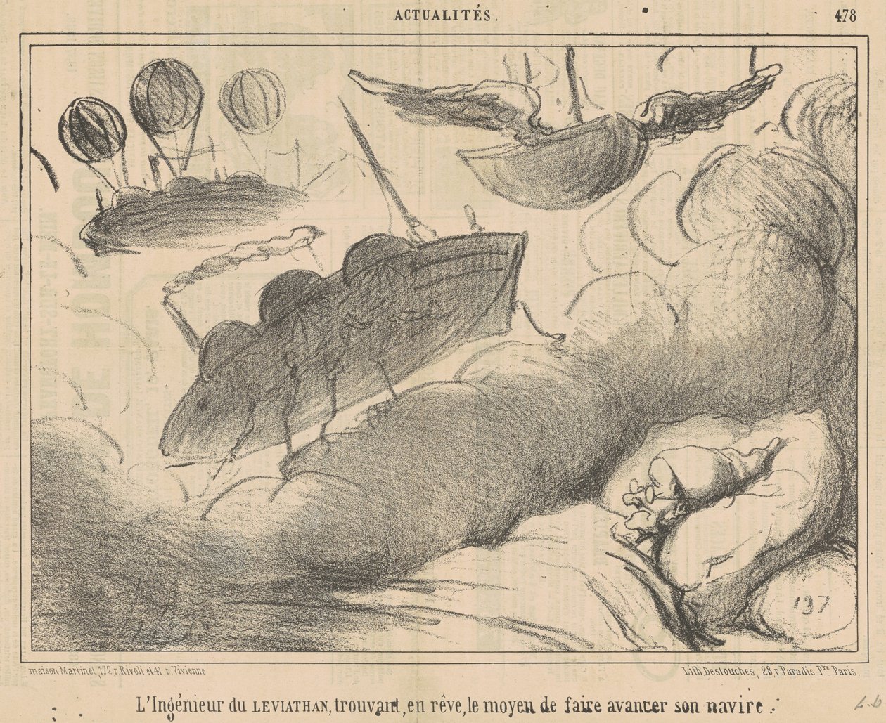 Der Ingenieur des Leviathan findet im Traum ... von Honoré Daumier