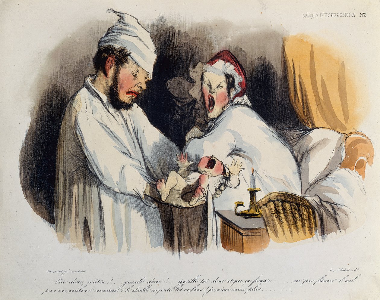 Eltern werden von ihrem Baby geweckt von Honoré Daumier