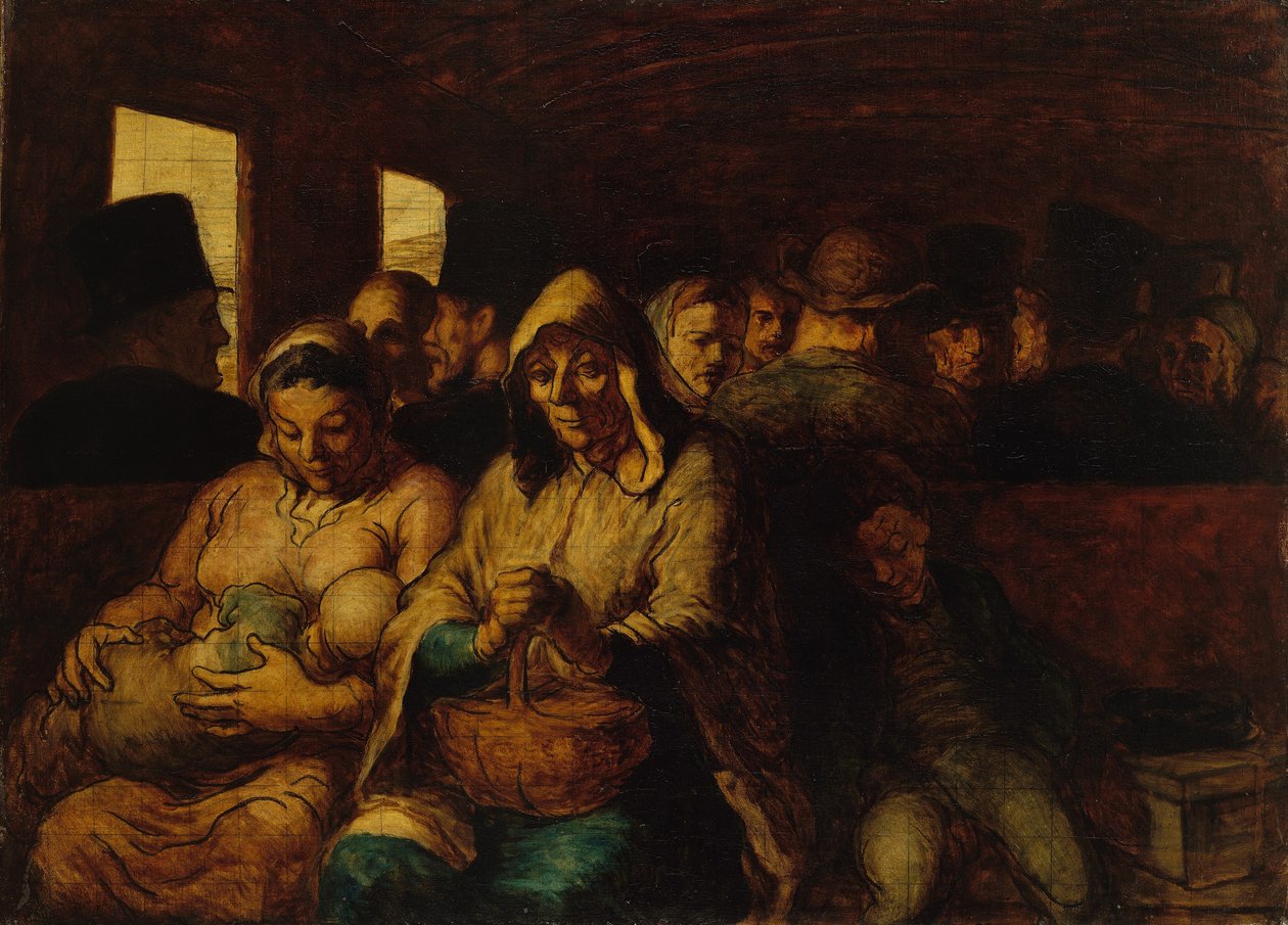 Innenraum eines Waggons der dritten Klasse von Honoré Daumier