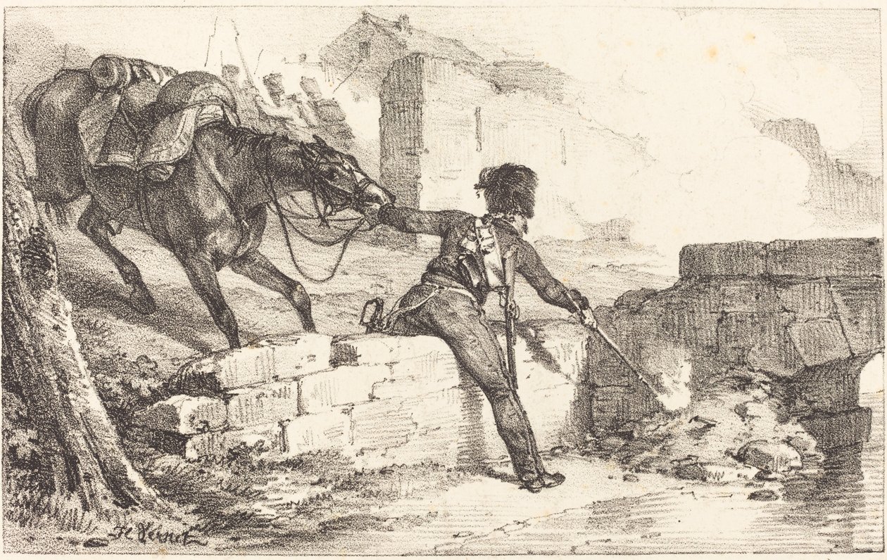 Artillerist zündet eine Mine von Emile Jean Horace Vernet