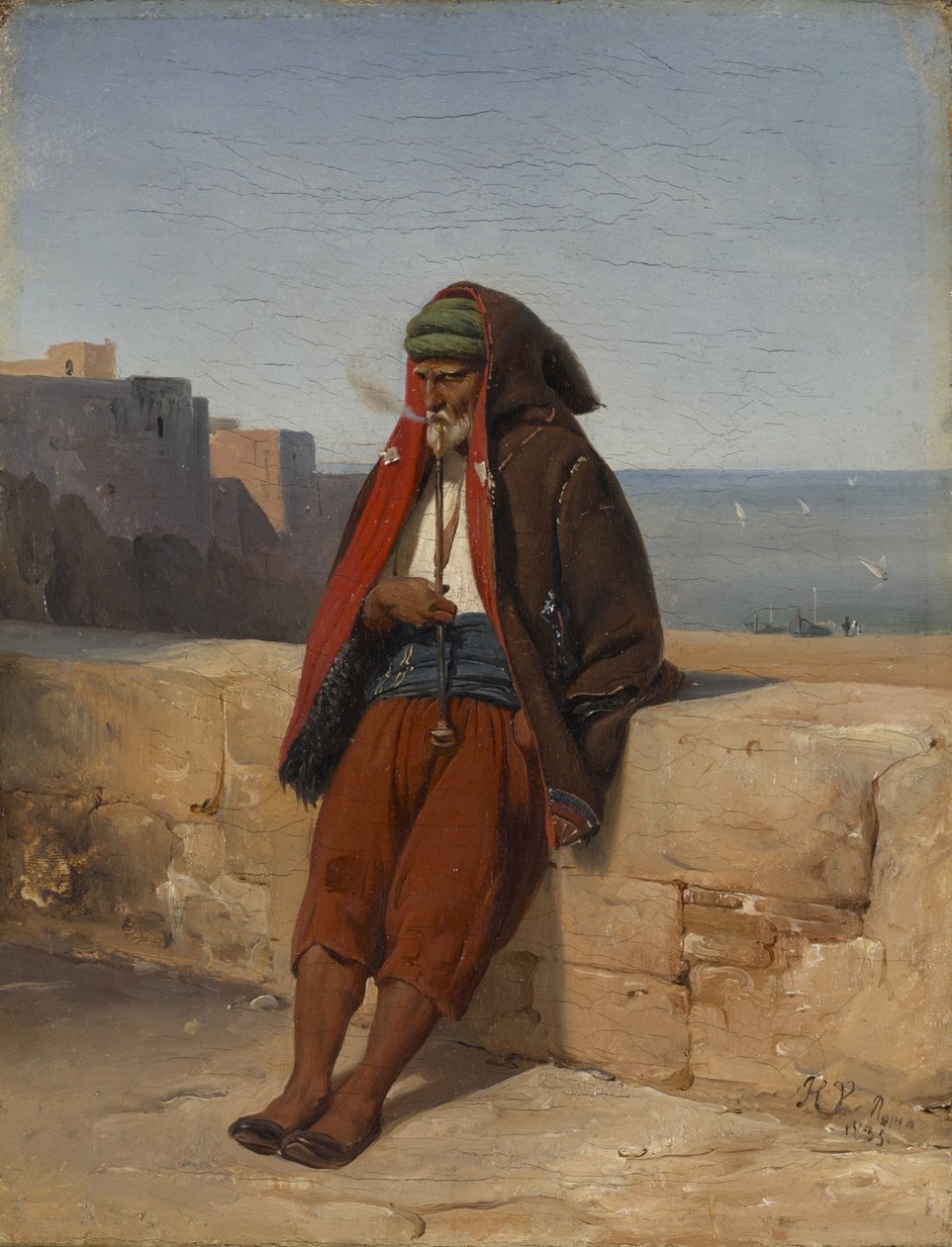 Ein Algerier, eine Pfeife rauchend von Emile Jean Horace Vernet
